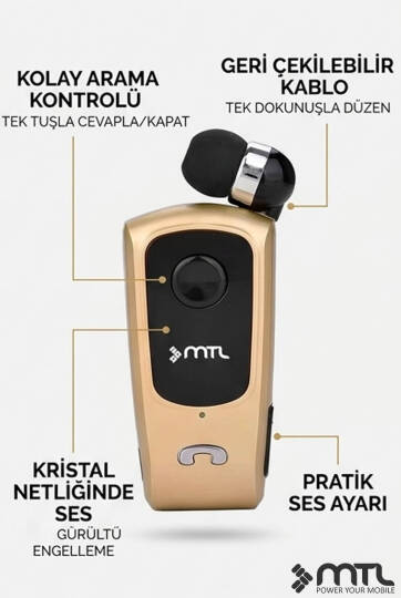 Yaka Klipsli Mono Makaralı Bluetooth Kulaklık Çift Telefon Destekli Mt920 - 4