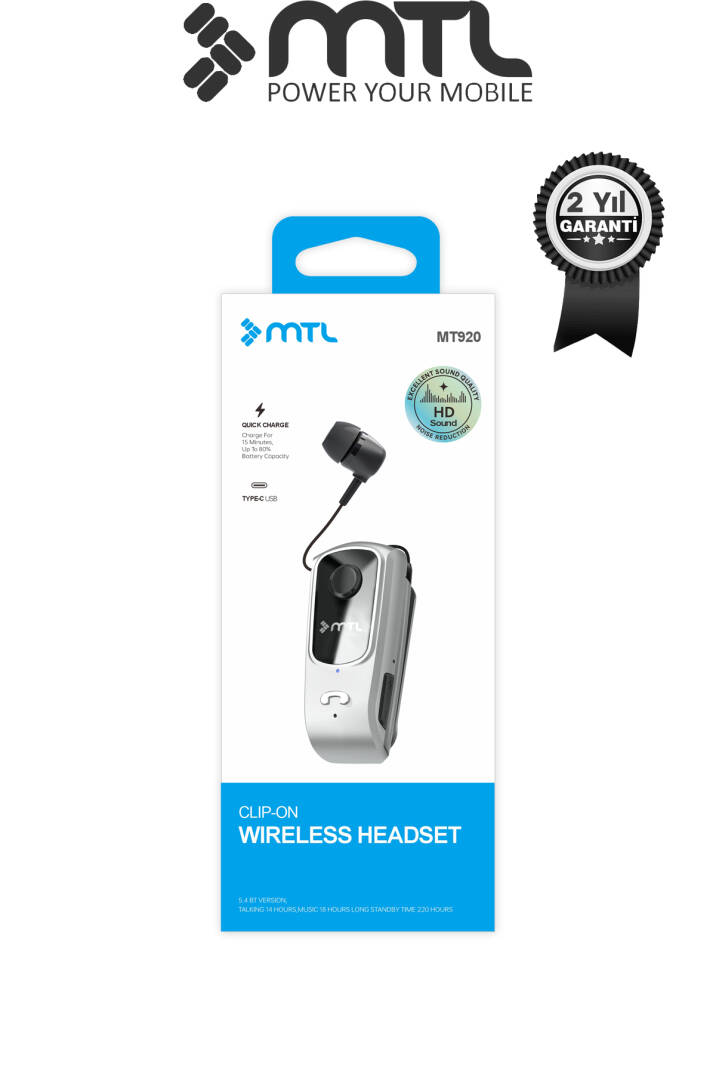 Yaka Klipsli Mono Makaralı Bluetooth Kulaklık Çift Telefon Destekli Mt920 - 6