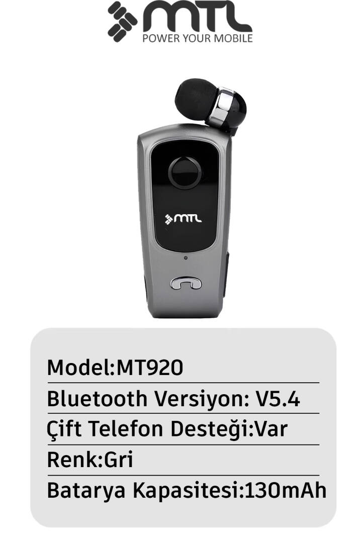Yaka Klipsli Mono Makaralı Bluetooth Kulaklık Çift Telefon Destekli Mt920 - 8