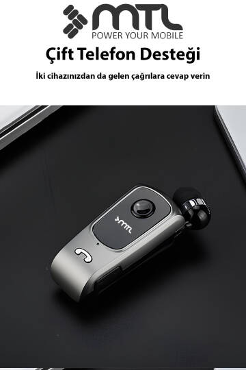 Yaka Klipsli Mono Makaralı Bluetooth Kulaklık Çift Telefon Destekli Mt920 - 9