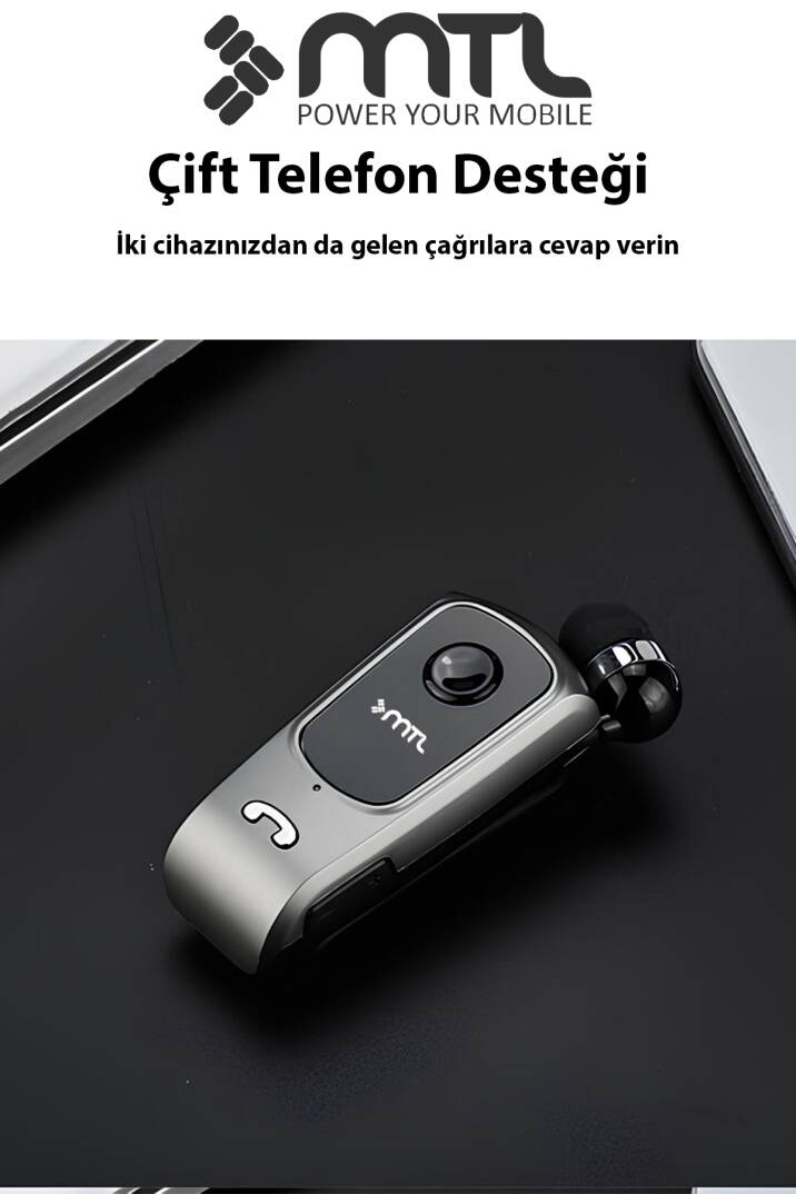 Yaka Klipsli Mono Makaralı Bluetooth Kulaklık Çift Telefon Destekli Mt920 - 9