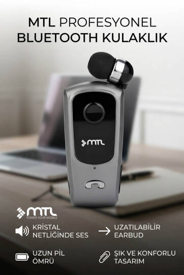 Yaka Klipsli Mono Makaralı Bluetooth Kulaklık Çift Telefon Destekli Mt920 - 10