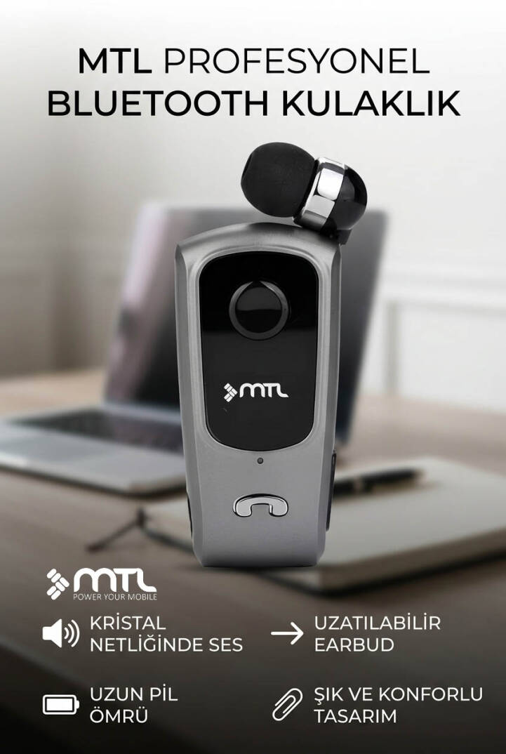 Yaka Klipsli Mono Makaralı Bluetooth Kulaklık Çift Telefon Destekli Mt920 - 10
