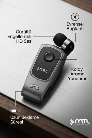 Yaka Klipsli Mono Makaralı Bluetooth Kulaklık Çift Telefon Destekli Mt920 - 11