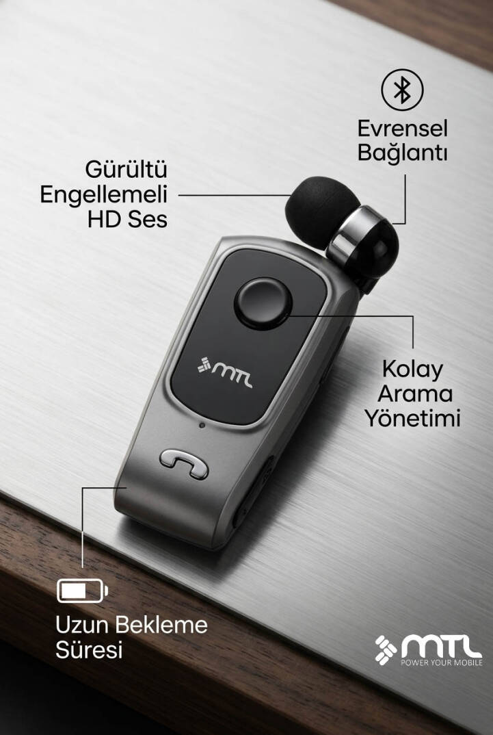 Yaka Klipsli Mono Makaralı Bluetooth Kulaklık Çift Telefon Destekli Mt920 - 11