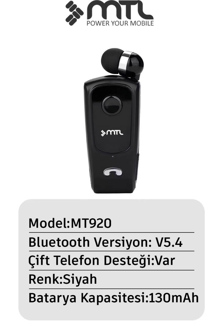 Yaka Klipsli Mono Makaralı Bluetooth Kulaklık Çift Telefon Destekli Mt920 - 15