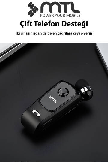 Yaka Klipsli Mono Makaralı Bluetooth Kulaklık Çift Telefon Destekli Mt920 - 16