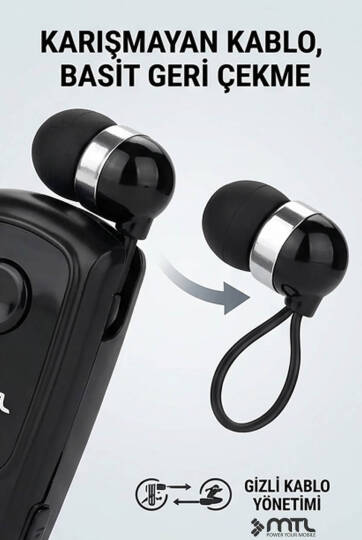 Yaka Klipsli Mono Makaralı Bluetooth Kulaklık Çift Telefon Destekli Mt920 - 18